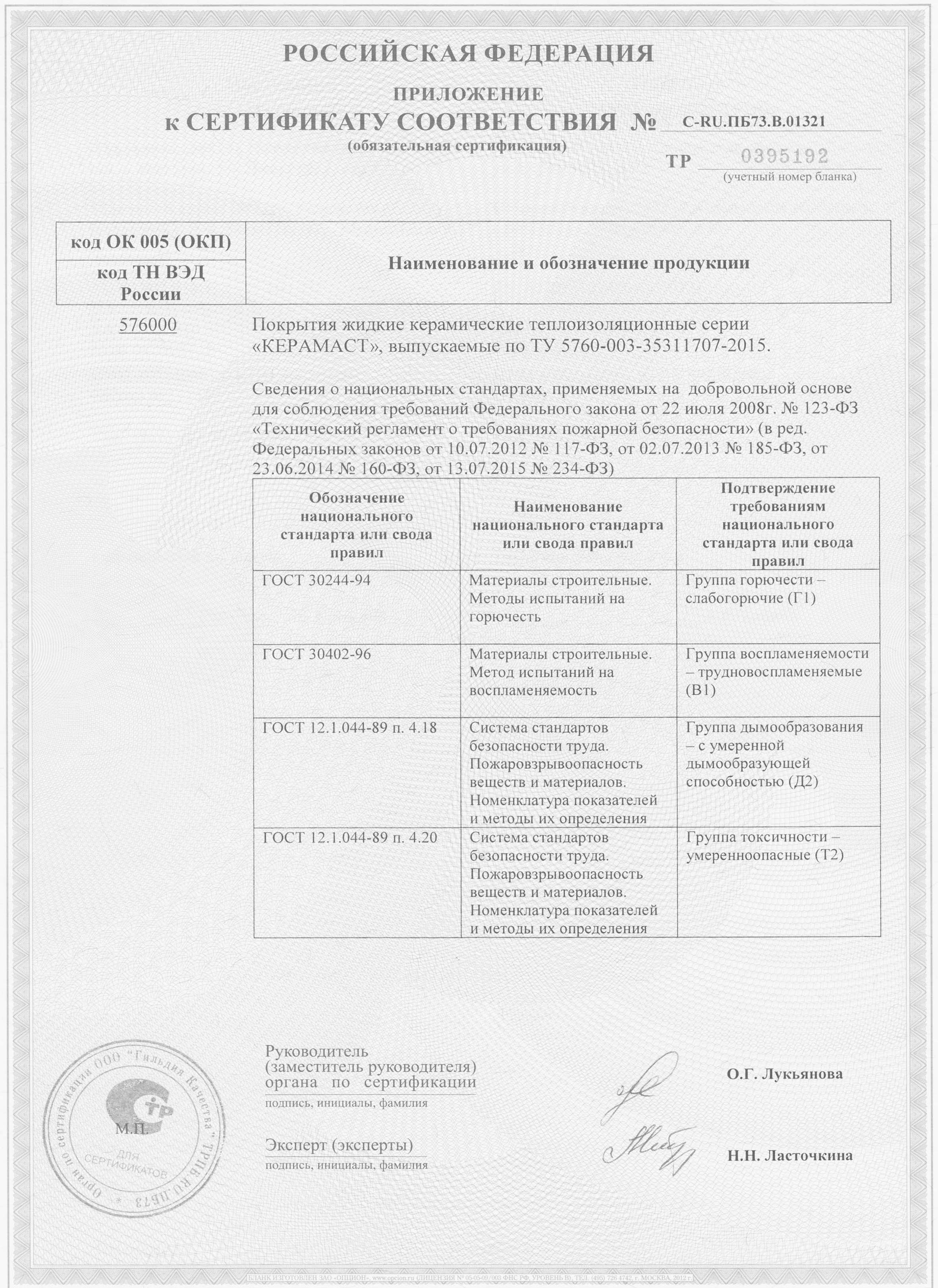 Сертификат пожарного соответствия